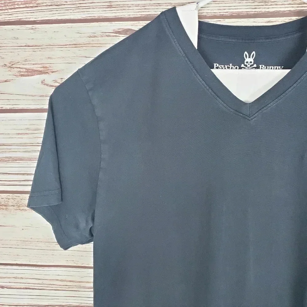 Psycho Bunny Mens Size 6/Large Black Classic V-Neck Short Sleeve Shirt       #21 - Picture 4 of 7